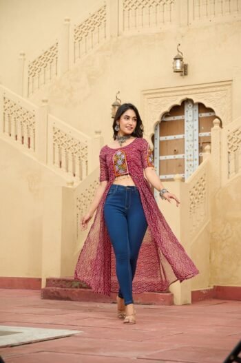 Maroon Color Georgette Bandhani Print Navratri Kurti