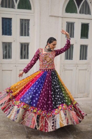 Multi Color Georgette Bandhani Print Navratri Lehenga Choli