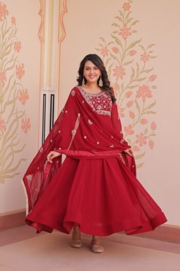Red Embroidered Designer Gown