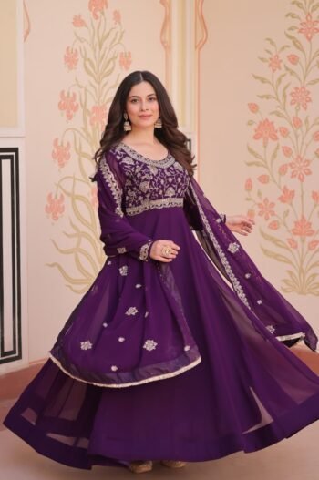 Purple Embroidered Designer Gown