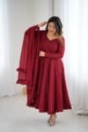 Maroon Color Georgette Lucknowi Three Piece Anarkali Suit
