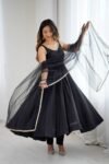 Black Color Chanderi Pure Roman Silk Anarkali Suit