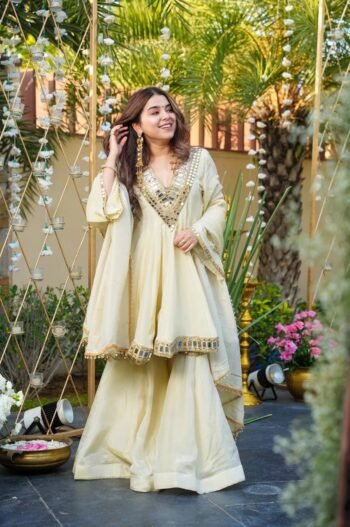 Designer Aliya Cut Kediya Style Palazzo Set with Real Mirror Work