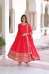 Royal Red Vichitra Silk Partywear Gown